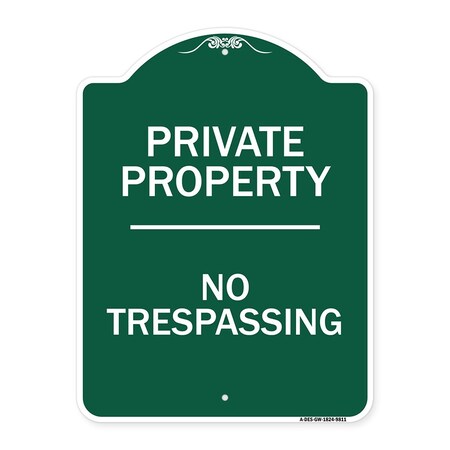 Signmission Designer Series No Trespassing, Green & White Heavy-Gauge Aluminum Sign, 24" H, GW-1824-9811 A-DES-GW-1824-9811